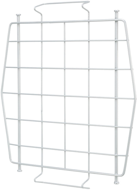 Metallgitter in rechteckiger Form mit mehreren horizontalen und vertikalen Stäben, silberfarben.