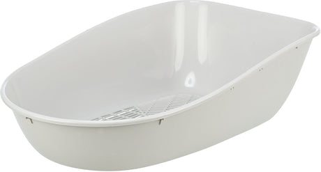 Weiße, offene Katzentoilette ohne Haube mit integriertem Gitterboden.
