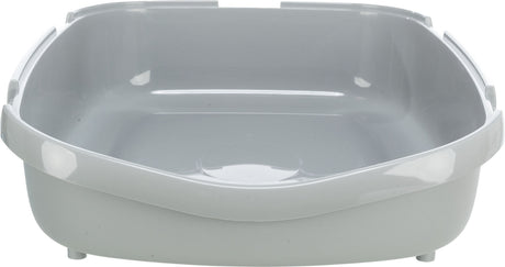 Graue, ovale Plastikschale mit niedrigem Rand und abgerundeten Ecken.
