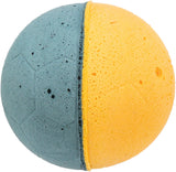 Zweifarbiger Ball mit rauer Oberfläche, linker Bereich blau-grau, rechter Bereich gelb.