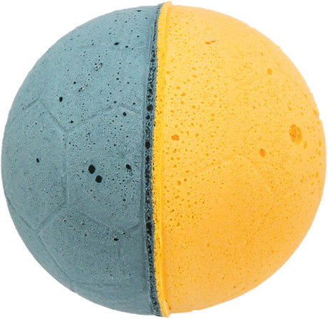 Zweifarbiger Ball mit rauer Oberfläche, linker Bereich blau-grau, rechter Bereich gelb.
