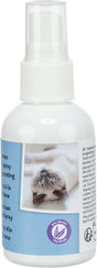 Sprühflasche mit einem Bild einer Katze, blauem Etikett und dem Text "BALDRIAN VALERIAN".