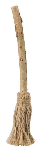 Holzstock mit naturfarbenen, geflochtenen Fasern an einem Ende, die wie eine Bürste angeordnet sind.