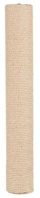 Zylinderförmiger Kratzbaum in beige mit einer Oberfläche aus hellbraunem Seilmaterial.