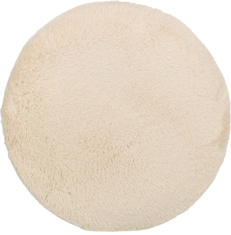 Runde, flauschige, cremefarbene Oberfläche ohne sichtbare Details oder Muster.