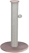 Kratzbaum mit einer hohen, mit Seil umwickelten Säule, rundem Sockel und oben befestigtem Spielzeugball.