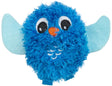 Plüschiges Spielzeug in Form eines blauen Vogels mit großen Augen, orangefarbenem Schnabel und ausgebreiteten Flügeln.