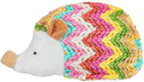 Buntes Stoffspielzeug in Igel-Form mit weißem Gesicht und Nase sowie farbenfrohem, gewelltem Körpermuster.