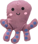 Rosa Plüschtier in Form eines Oktopus mit blauen Punkten und einem lächelnden Gesicht.