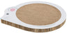 Runde Kratzmatte in Form eines weißen Kreises mit Mausmotiv, Oberfläche aus Wellpappe.