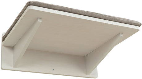 Wandregal aus hellem Holz mit gepolsterter Ablagefläche, modern und minimalistisch gestaltet.