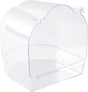 Transparente Kunststoffbox mit abgerundetem Deckel und seitlichen Clips.
