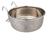 Silberne Metallschale mit integrierten Haken an der Seite, glänzende Oberfläche, geeignet zum Aufhängen.