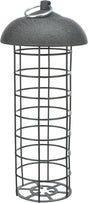Metallene Drahtgittervorrichtung mit rundem Dach und Ringhalterung, in zylindrischer Form gestaltet.