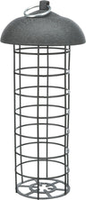 Metallene Drahtgittervorrichtung mit rundem Dach und Ringhalterung, in zylindrischer Form gestaltet.