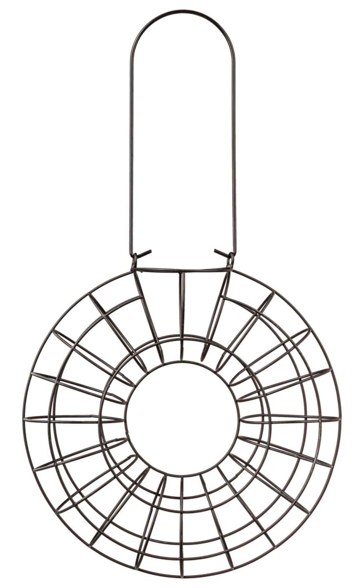 Runder, schwarzer Metallrahmen mit einem Haken oben, segmentiert in gleichmäßige Abschnitte.