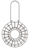 Runder, schwarzer Metallrahmen mit einem Haken oben, segmentiert in gleichmäßige Abschnitte.