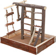 Kletterschaukel aus Holz mit mehreren Leitern, taupefarbene Basis, braune Äste und Seilaufhängung.