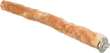 Ein zylindriger, naturfarbener Holzast mit Metallhalterung und Flügelmutter an einem Ende.