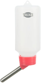 Transparente Plastikflasche mit rotem Schraubverschluss und Metallrohr, "TRiXiE" Logo sichtbar.