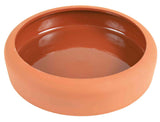 Rote, runde Schüssel aus Keramik mit hohem Rand und glänzender Innenfläche.