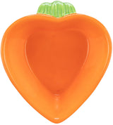 Orange, herzförmige Schale mit grünem Blattmuster am Rand, glänzende Oberfläche.