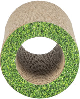 Zylinderförmiger Kratzbaum mit grüner Grastextur an den Enden, mittig offen, aus Wellpappe.