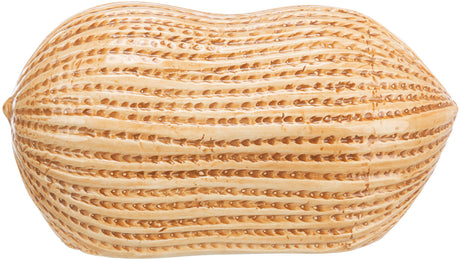 Eine beige, oval geformte Oberflächenstruktur mit parallel verlaufenden, gefurchten Linien und einem glänzenden Finish.
