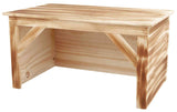Holztisch mit rechteckiger Platte und sichtbarer Maserung sowie stabilen Beinen und Querstreben.