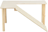 Holztisch mit rechteckiger Platte, Aussparung und angeschrägter Rampe, naturbelassene helle Holzfarbe.