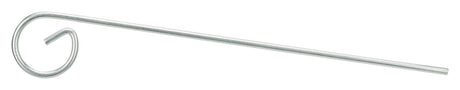 Metallstab mit einer spiralförmigen Biegung an einem Ende; silberne Farbe.
