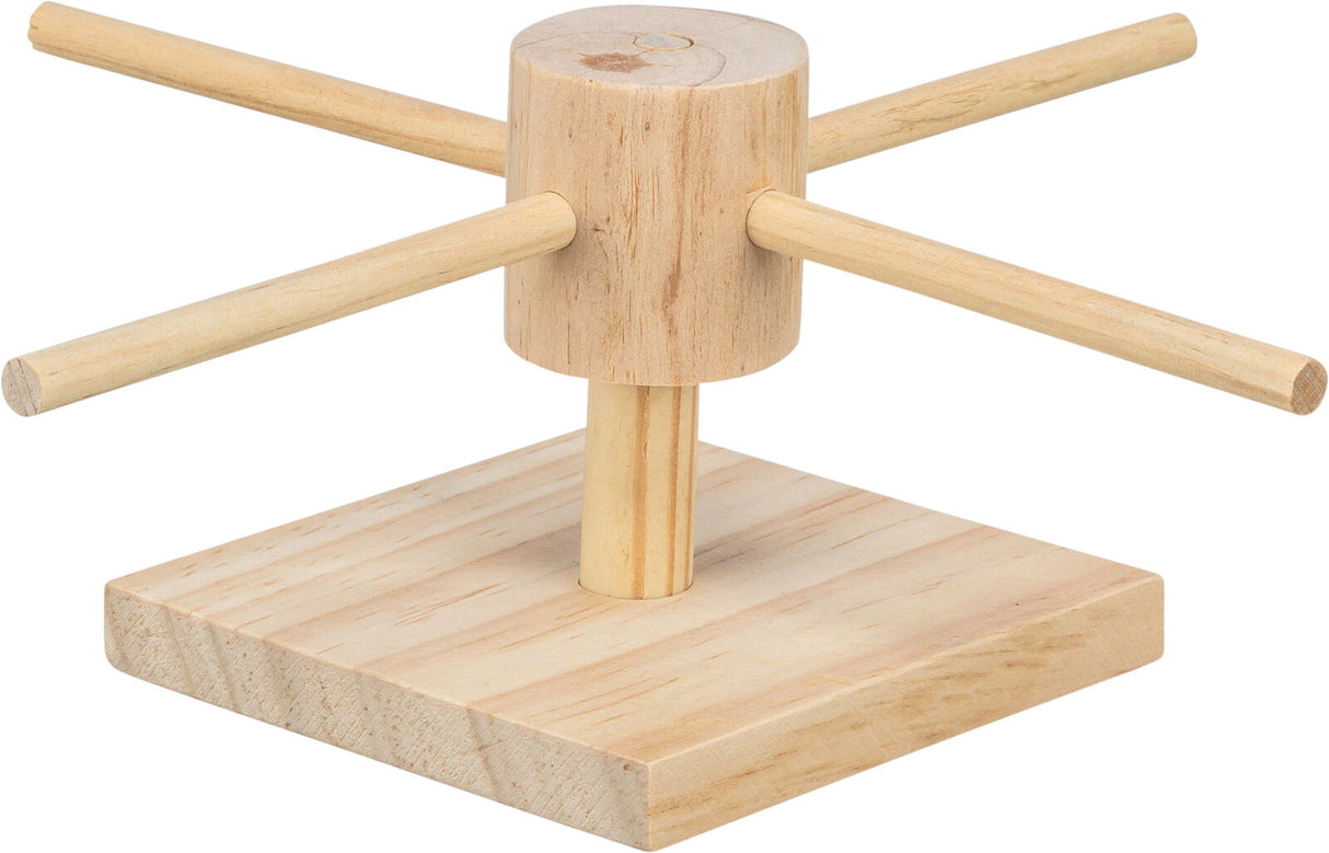 Holzgestell mit vier horizontalen Stäben auf quadratischer Basis aus hellem Holz.
