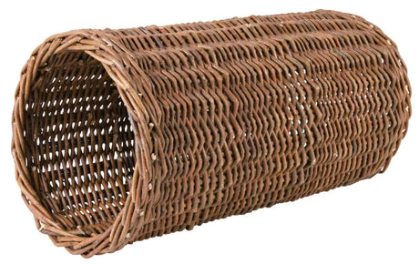 Geflochtener brauner Tunnel aus Rattan mit offener runder Form und sichtbarer Struktur von gewebten Zweigen.