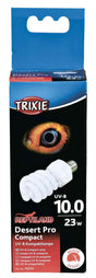 Verpackung einer UV-B Kompaktlampe mit abgebildeter Glühbirne, blauem Hintergrund und dem Aufdruck "Desert Pro Compact".