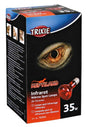 Verpackung einer Infrarot-Wärmelampe für Terrarien mit dem Bild eines Reptilienauges, Marke Trixie, 35 Watt.