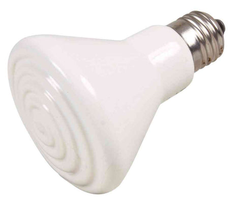 Weiße Rundstrahl-Glühlampe mit Schraubsockel, glatte Oberfläche und leicht spiralförmiger Textur auf der Vorderseite.