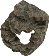 Felsstruktur mit grünen Akzenten, Form einer natürlichen Höhle, braun-graue Oberfläche, unregelmäßige Kanten.
