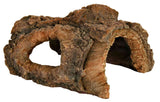 Hohle Baumstamm-Dekoration mit rauer, natürlicher Holzstruktur und dunkler Öffnung auf weißem Hintergrund.
