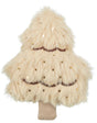 Flauschiges, beiges Baumsymbol mit goldenen Punkten und einem kurzen Stamm, in Form eines stilisierten Weihnachtsbaums.