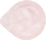 Rosafarbene, strukturierte, runde Oberfläche mit unregelmäßigen weißen Mustern und erkennbarer Textur.
