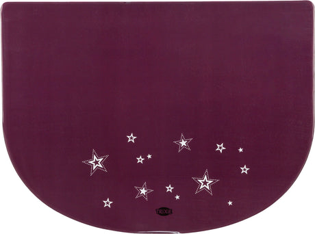 Rechteckige, dunkelrote Matte mit weißen Sternmotiven und schwarzem Logo "Trixie" unten.