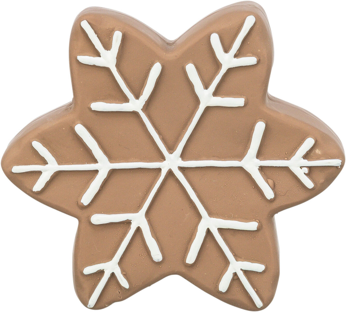 Braune, sternförmige Figur mit weißen Linien, die ein Schneeflockenmuster bilden.