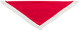 Rotes dreieckiges Tuch mit weißem, flauschigem Rand.