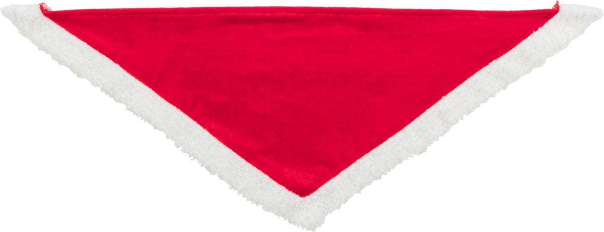 Rotes dreieckiges Tuch mit weißem, flauschigem Rand.