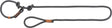 Graue Hundeleine aus geflochtenem Material mit Schlaufe und knotengestütztem Karabiner, Ledertags sind sichtbar.