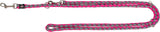 Zweifarbige, geflochtene Leine in Pink und Grau mit Metallkarabiner und runden Befestigungsringen.