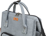 Graue Tasche mit doppeltem Griff, Reißverschluss und sichtbarem Lederetikett mit Schriftzug "TRIXIE".