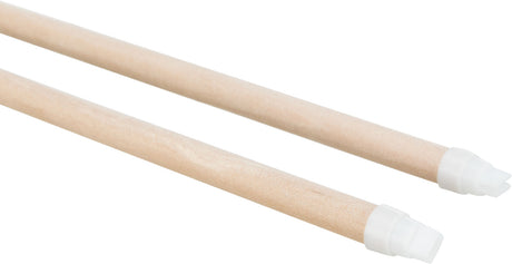 Zwei helle Holzstäbe mit weißen Kappen an einem Ende, diagonal im Bild angeordnet.